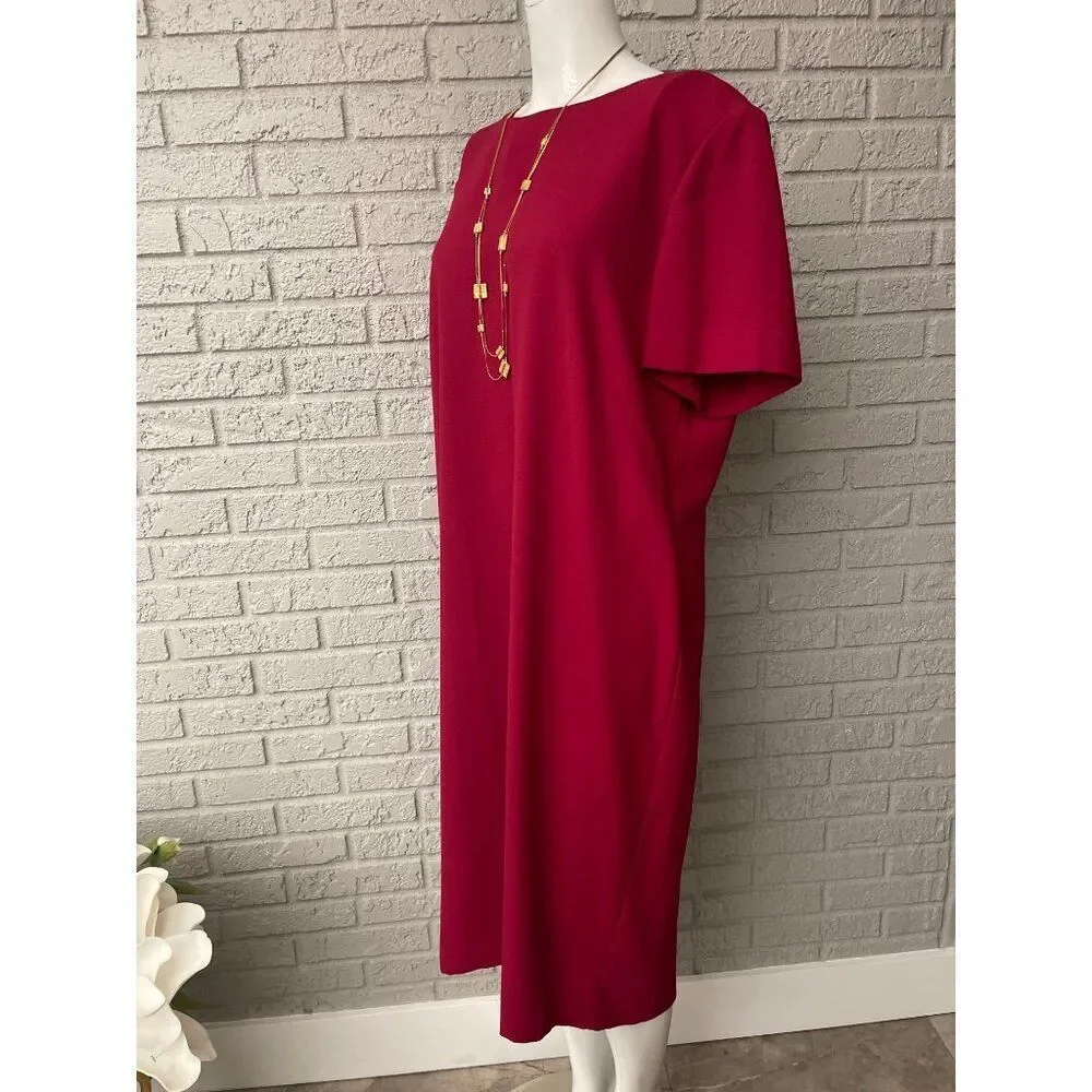 Leslie Fay Women Short Sleeve Red Dress With Asymmetric Trim Jacket 2 Pcs Set Si